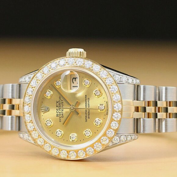 LADIES ROLEX DATEJUST  TWO TONE QUICKSET 1.0++ CT DIAMOND BEZEL CHAMPAGNE WATCH main image 6